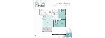2 bed 2 bath floor plan at The Luxe of Southaven, Southaven